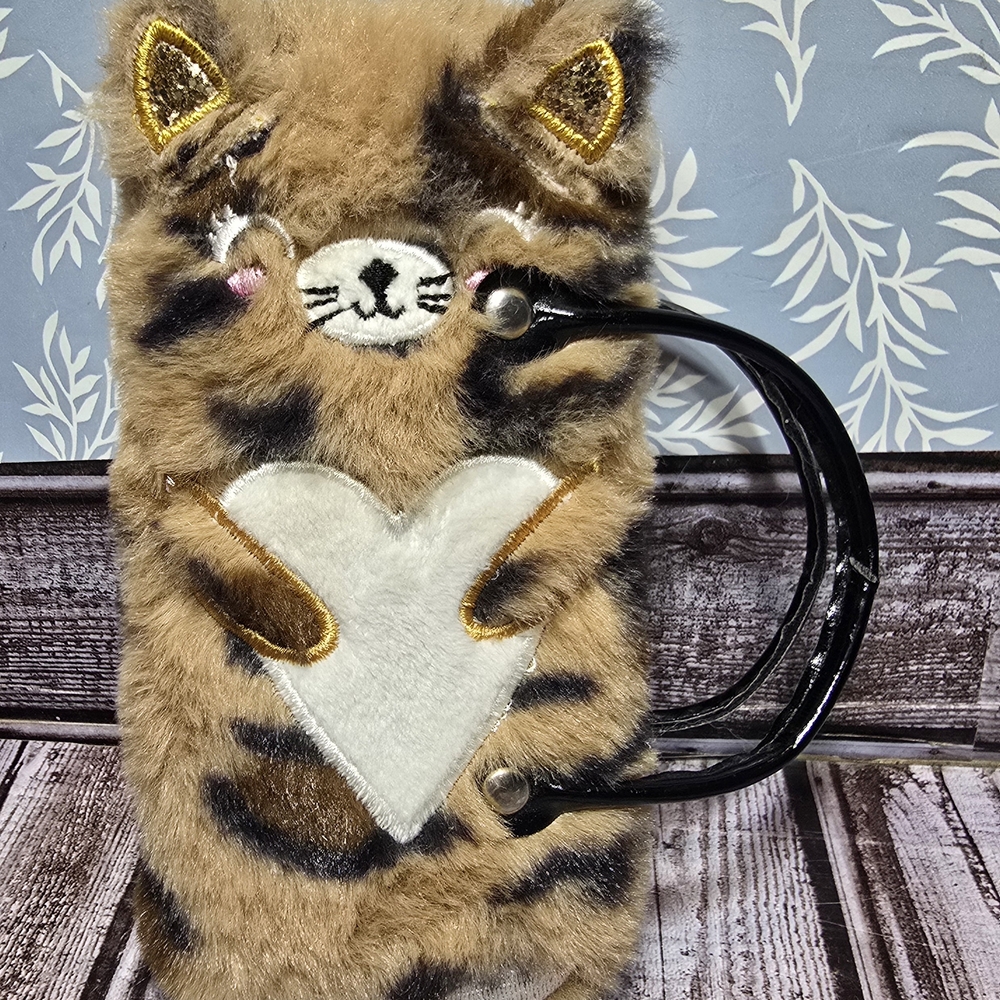 Faux Fur Cat With Heart Glasses Case With Handles. Perfect For Your Sunglasses